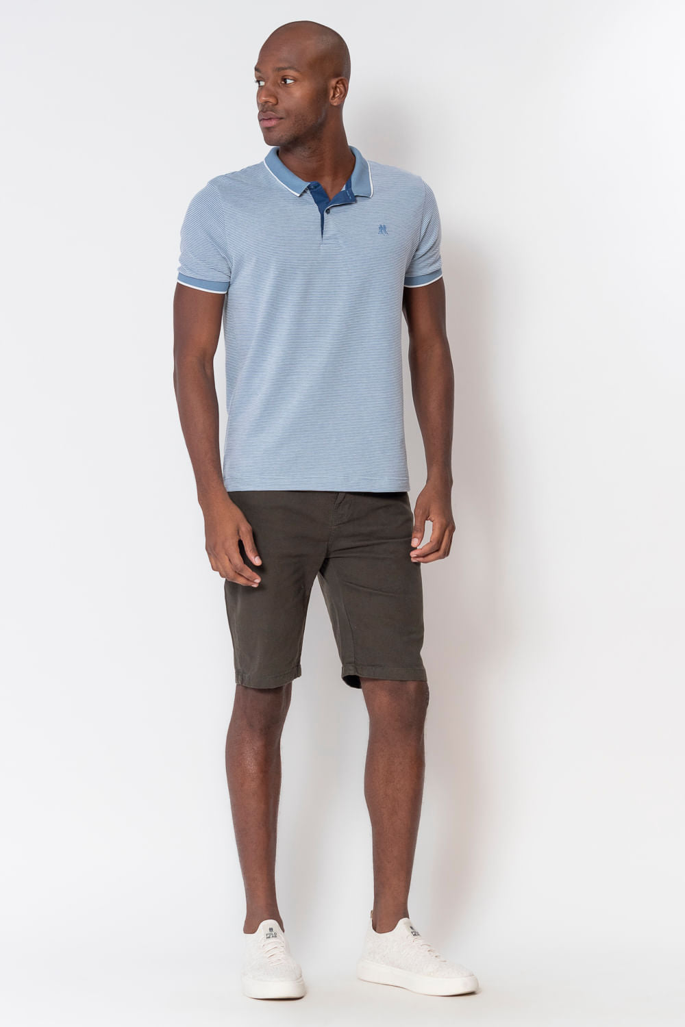 Bermuda Masculina Sarja Slim Angeles Polo Wear Verde Escuro
