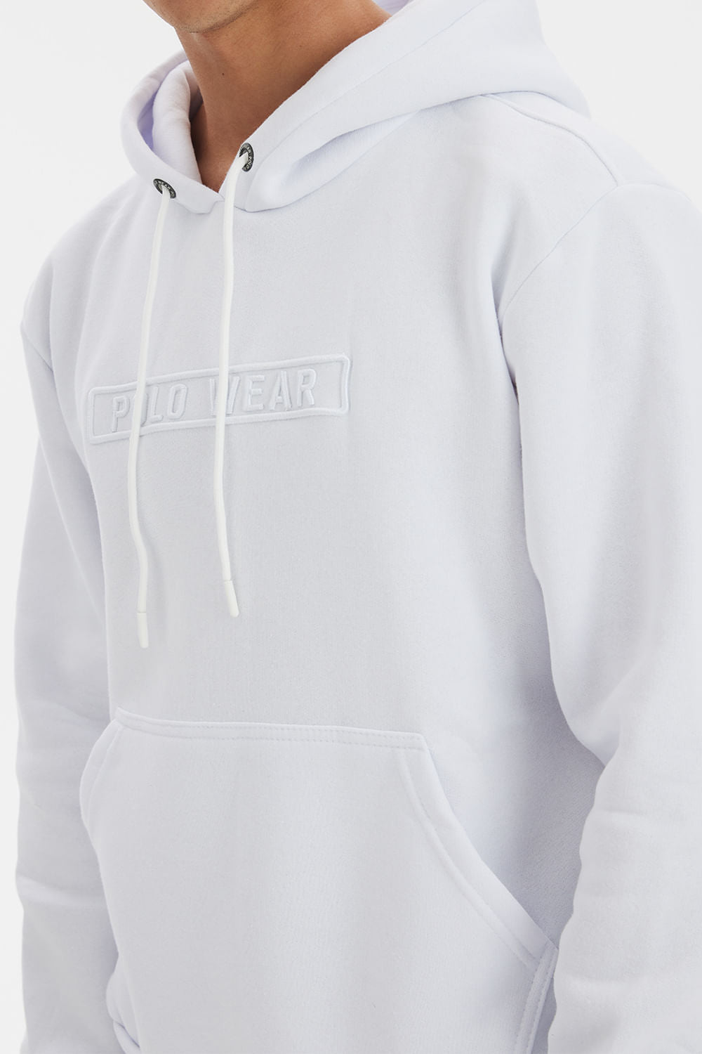 Blusa Moletom Masculina Canguru Fechado Polo Wear Branco
