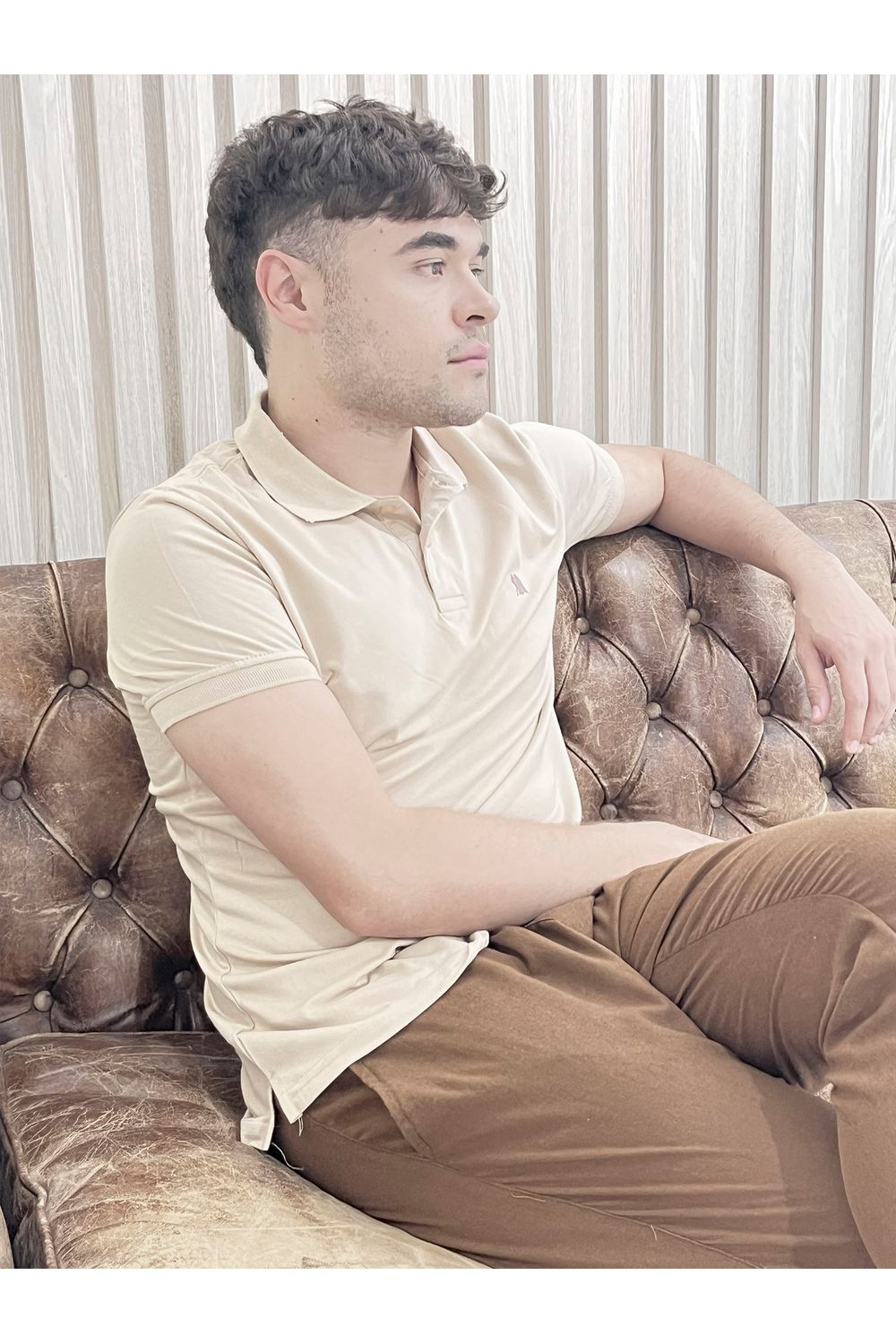 Polo Masculina Piquet Básica Com Botões Polo Wear Bege Médio