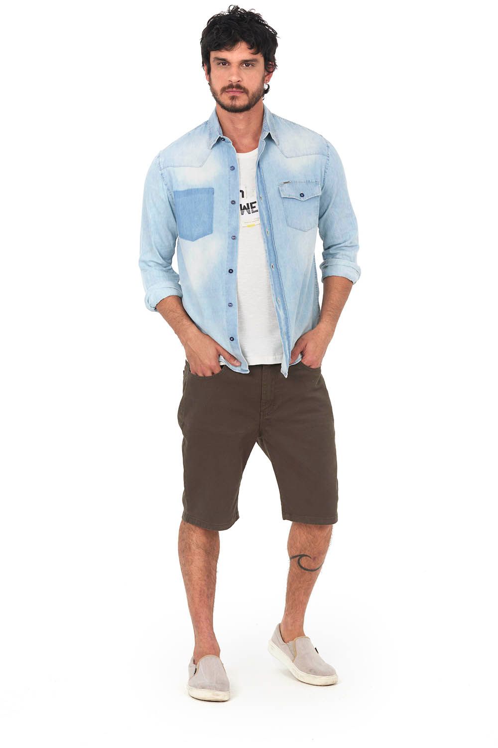 Bermuda Masculina Sarja Básica Polo Wear Verde Escuro