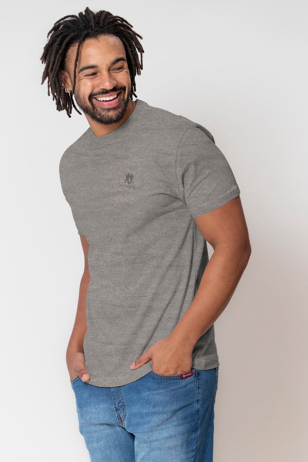 Camiseta Masculina Logo Bordado Polo Wear Cinza Médio