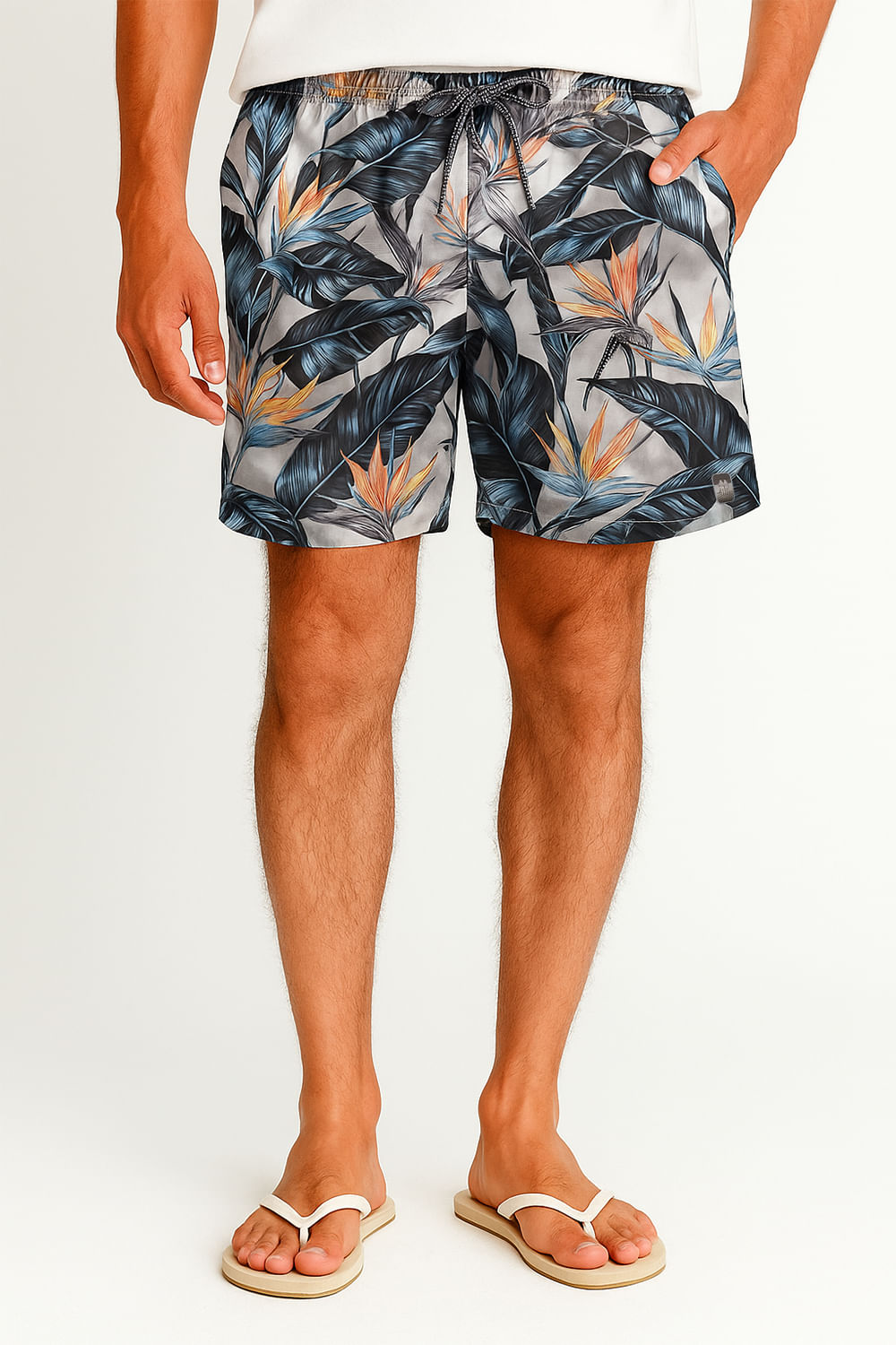 Short Vôlei Estampa Folhagens Polo Wear Bege Claro