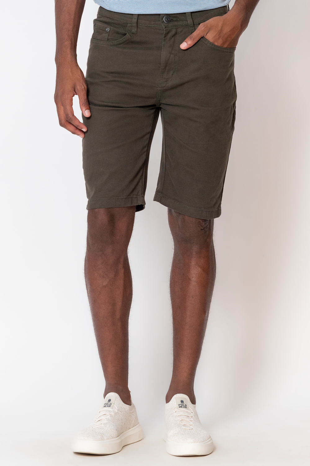 Bermuda Masculina Sarja Slim Angeles Polo Wear Verde Escuro