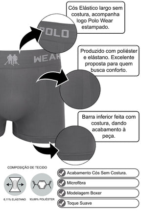 Kit 6 Cuecas Masculinas Boxer Microfibra Lisa Polo Wear Sortido