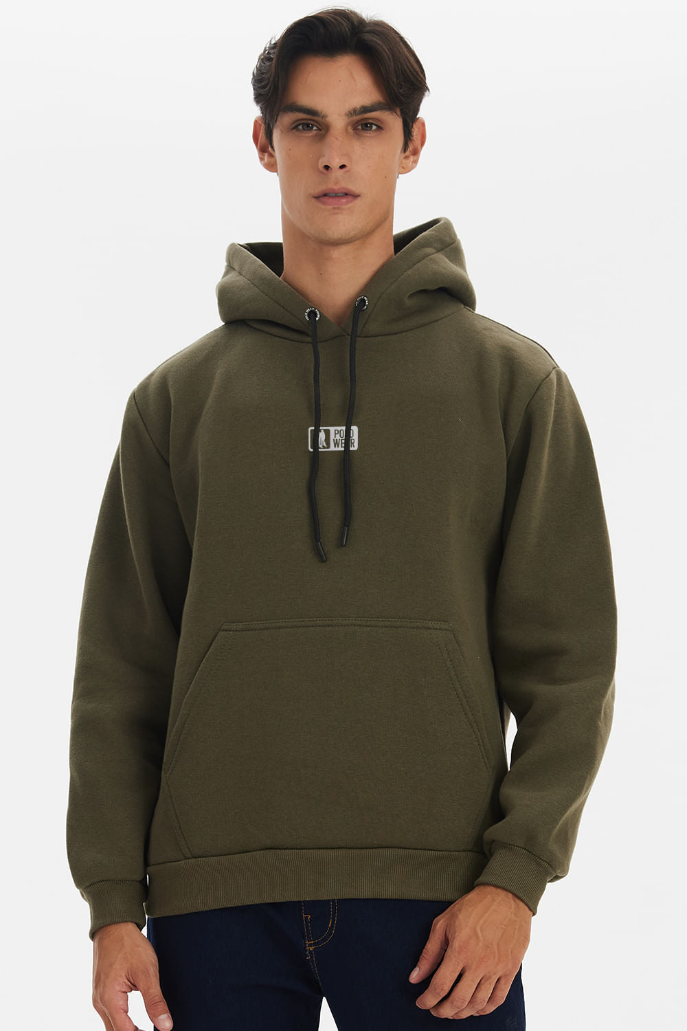 Blusa Moletom Masculina Canguru Logo Polo Wear Verde Escuro