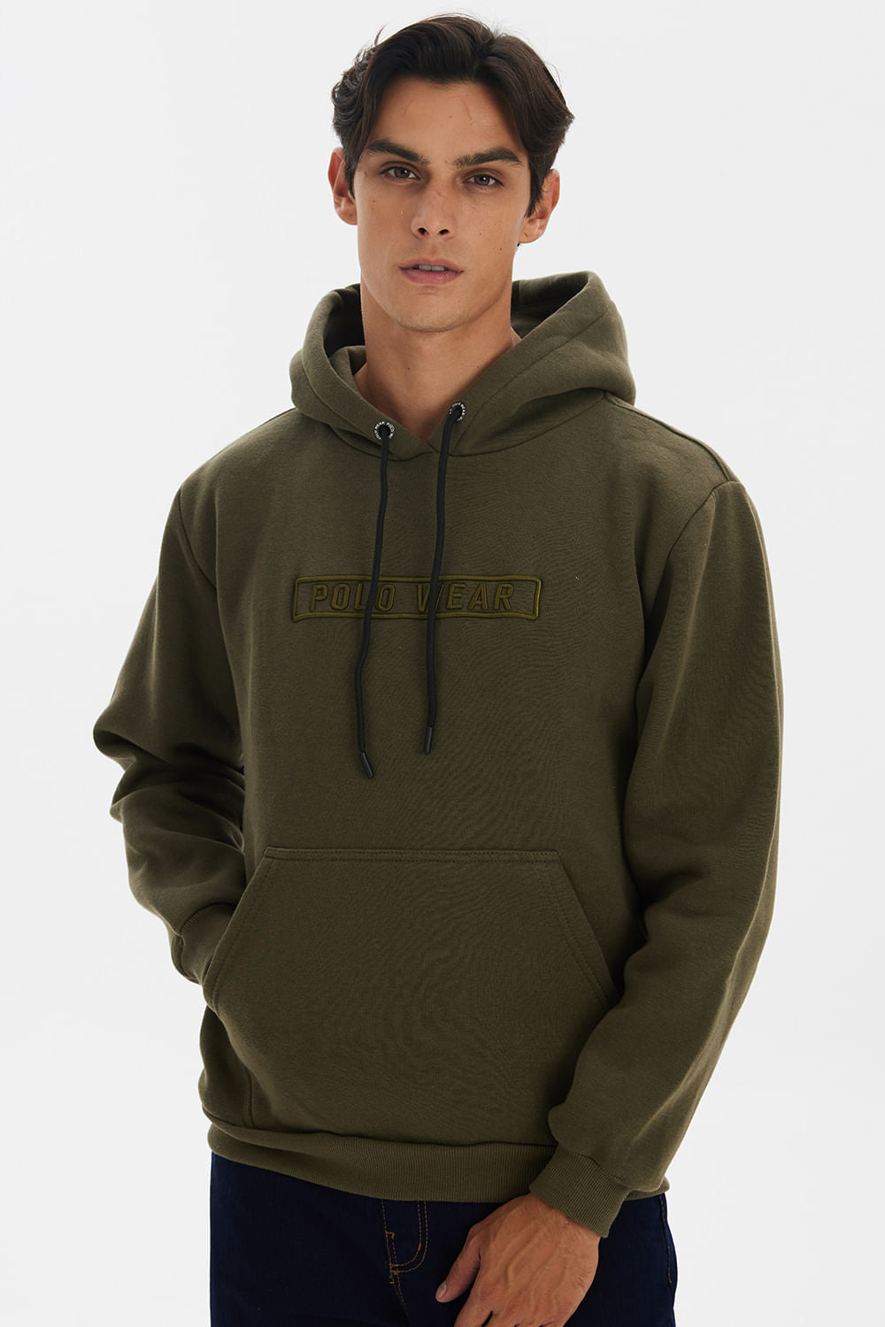 Blusa Moletom Masculina Canguru Fechado Polo Wear Verde Escuro