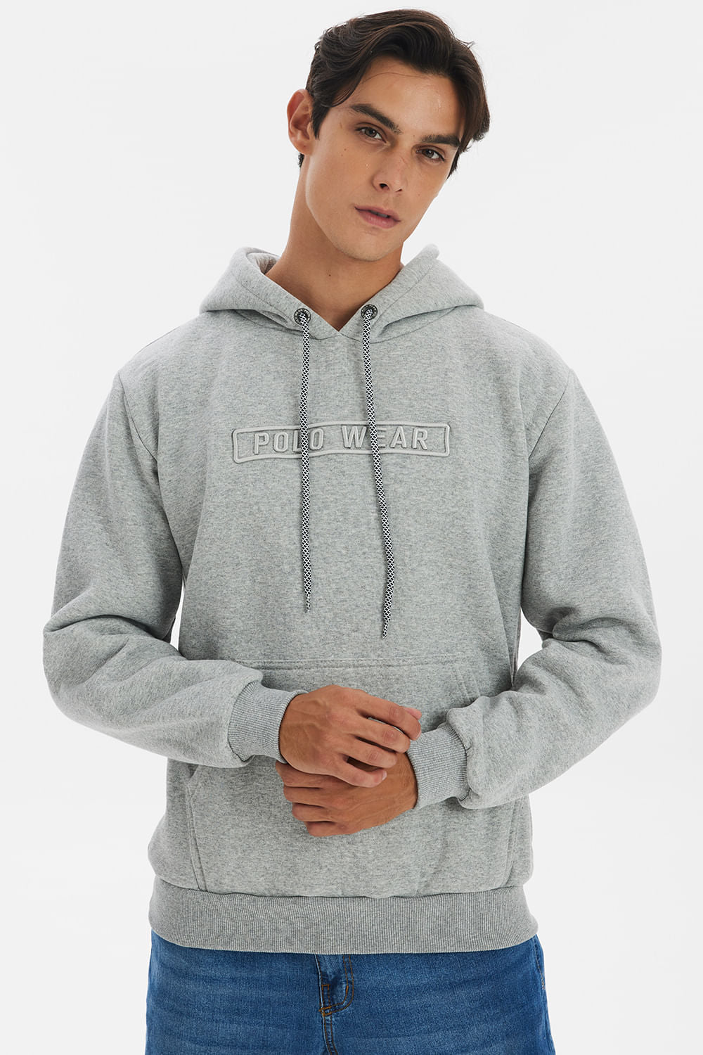 Blusa Moletom Masculina Canguru Fechado Polo Wear Mescla Médio