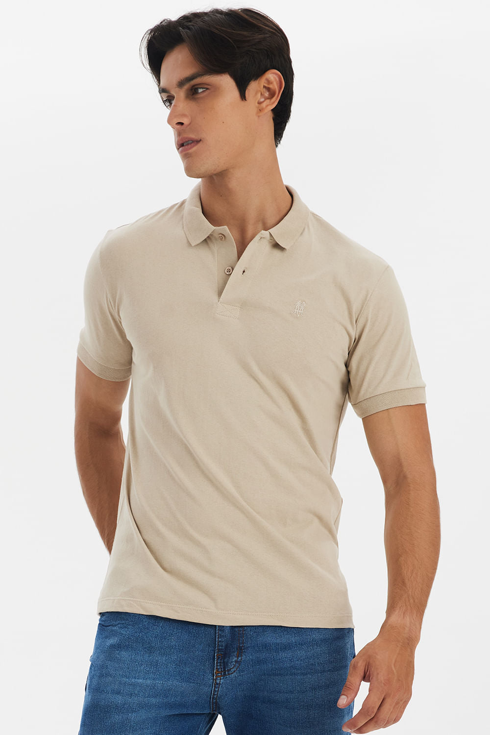 Polo Masculina Meia Malha Polo Wear Bege Médio