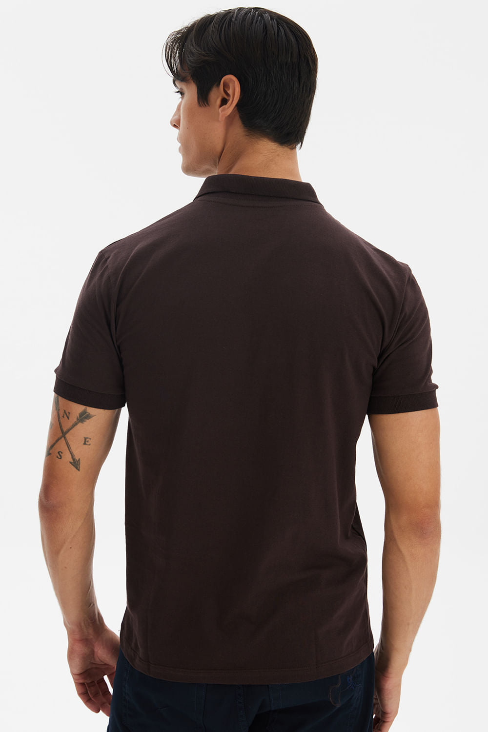 Polo Masculina Meia Malha Polo Wear Marrom Médio
