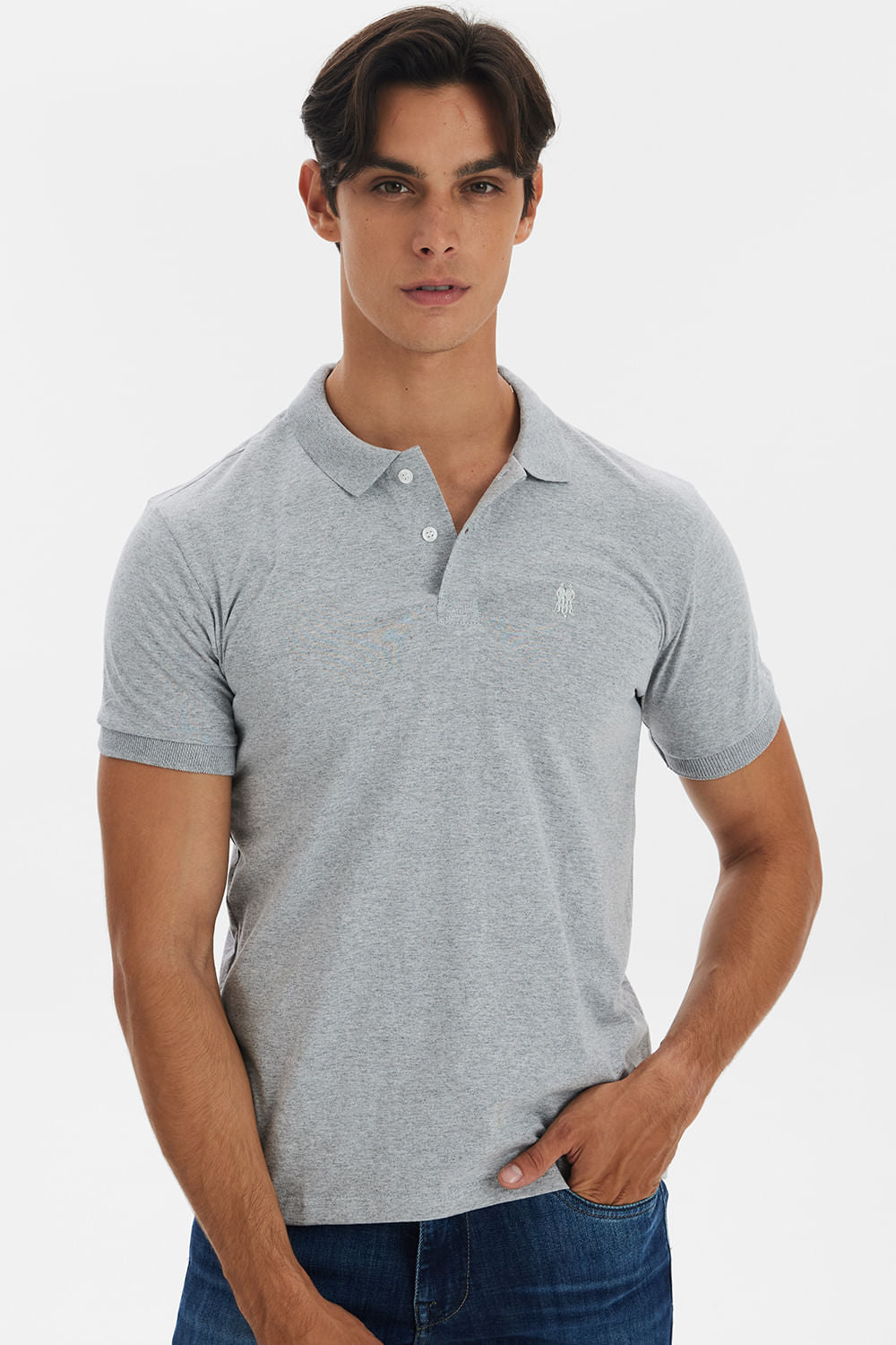 Polo Masculina Meia Malha Polo Wear Mescla Claro