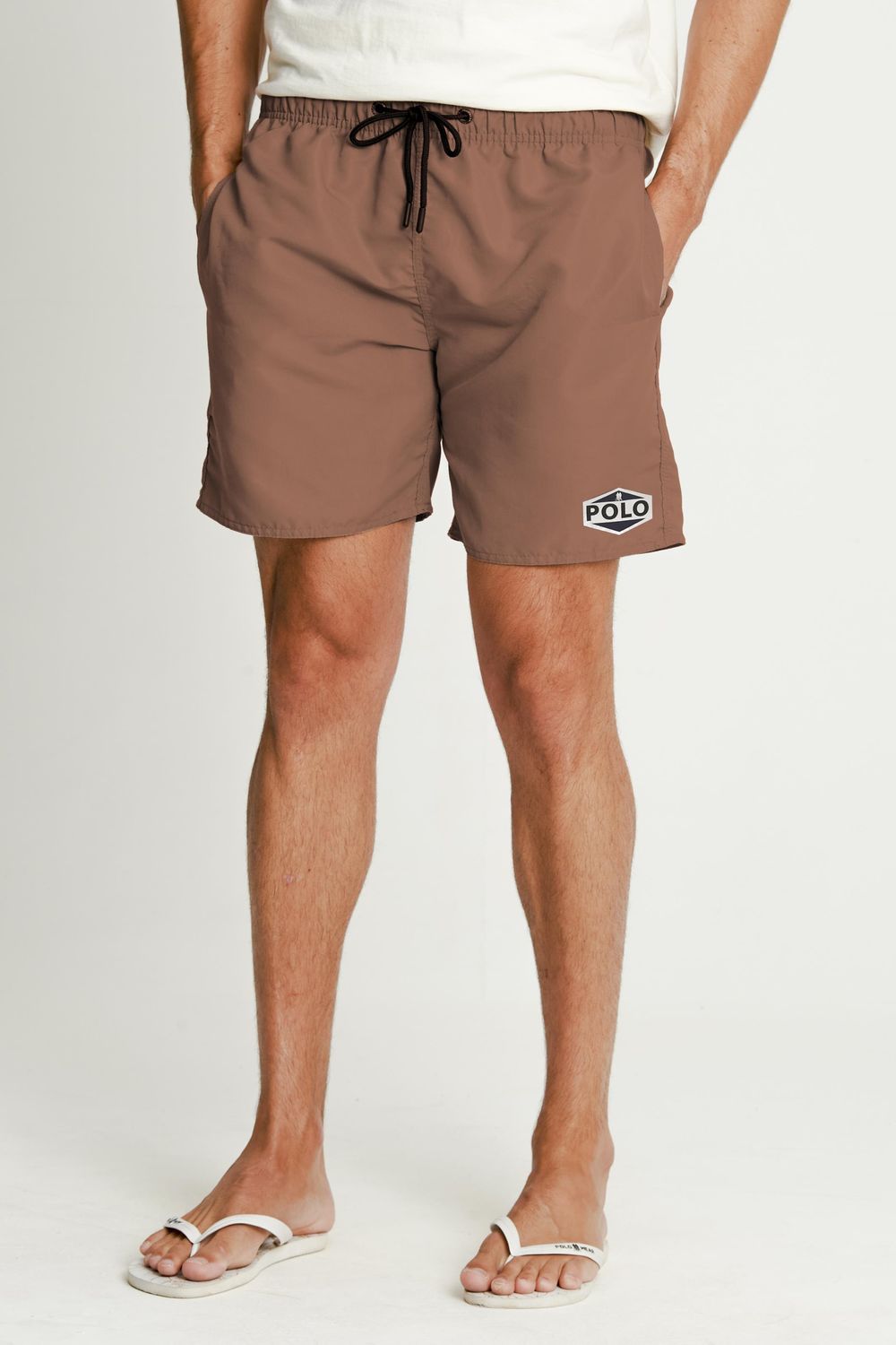 Short Vôlei Masculino Cós Elástico Polo Wear Marrom Medio