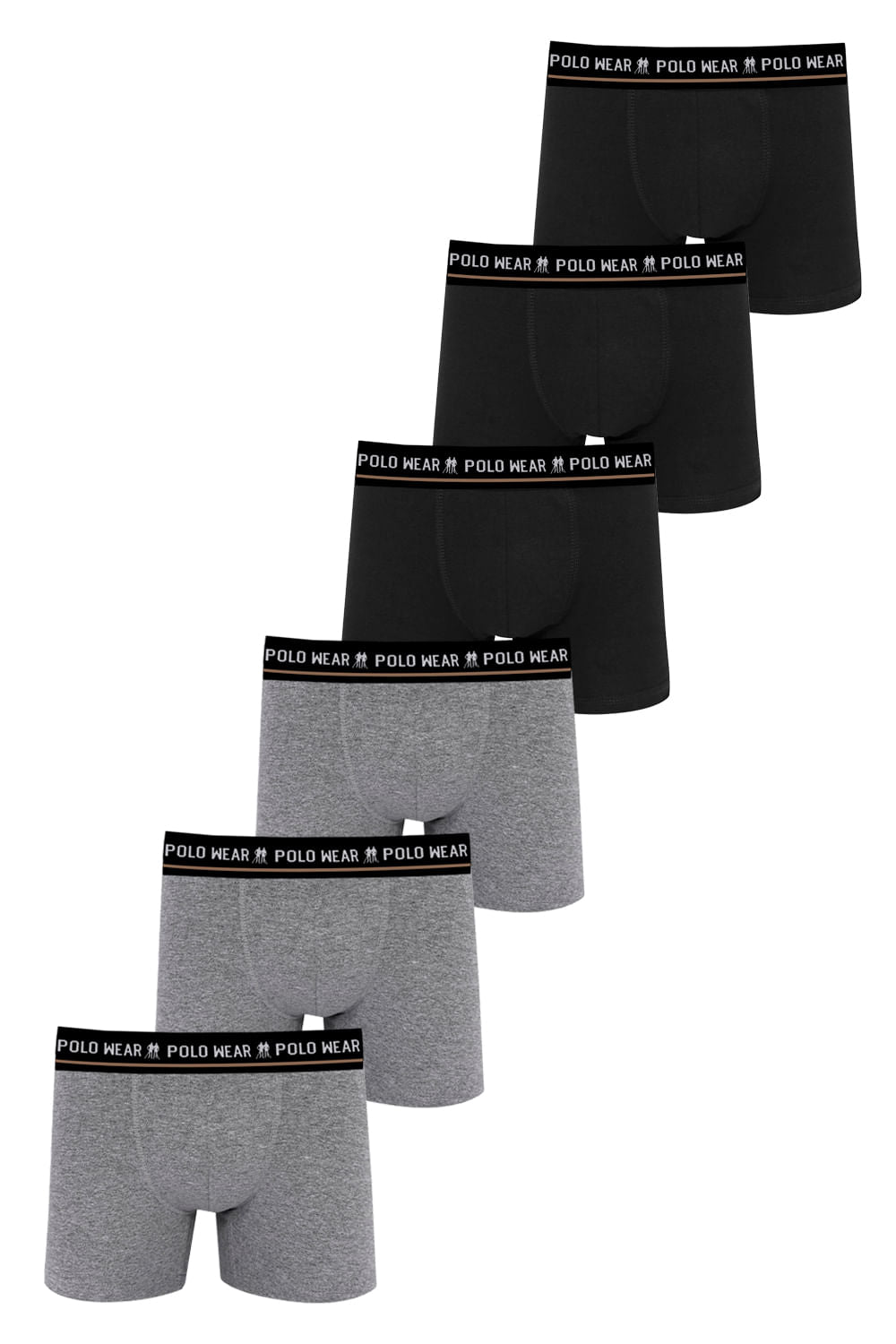 Kit 6 Cuecas Boxer Algodão Lisa Polo Wear Sortido