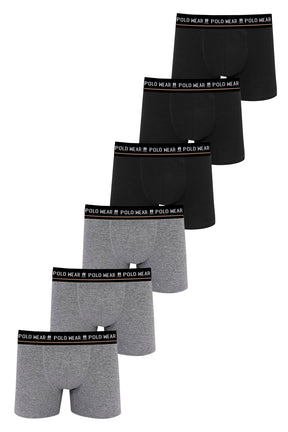 Kit 6 Cuecas Boxer Algodão Lisa Polo Wear Sortido