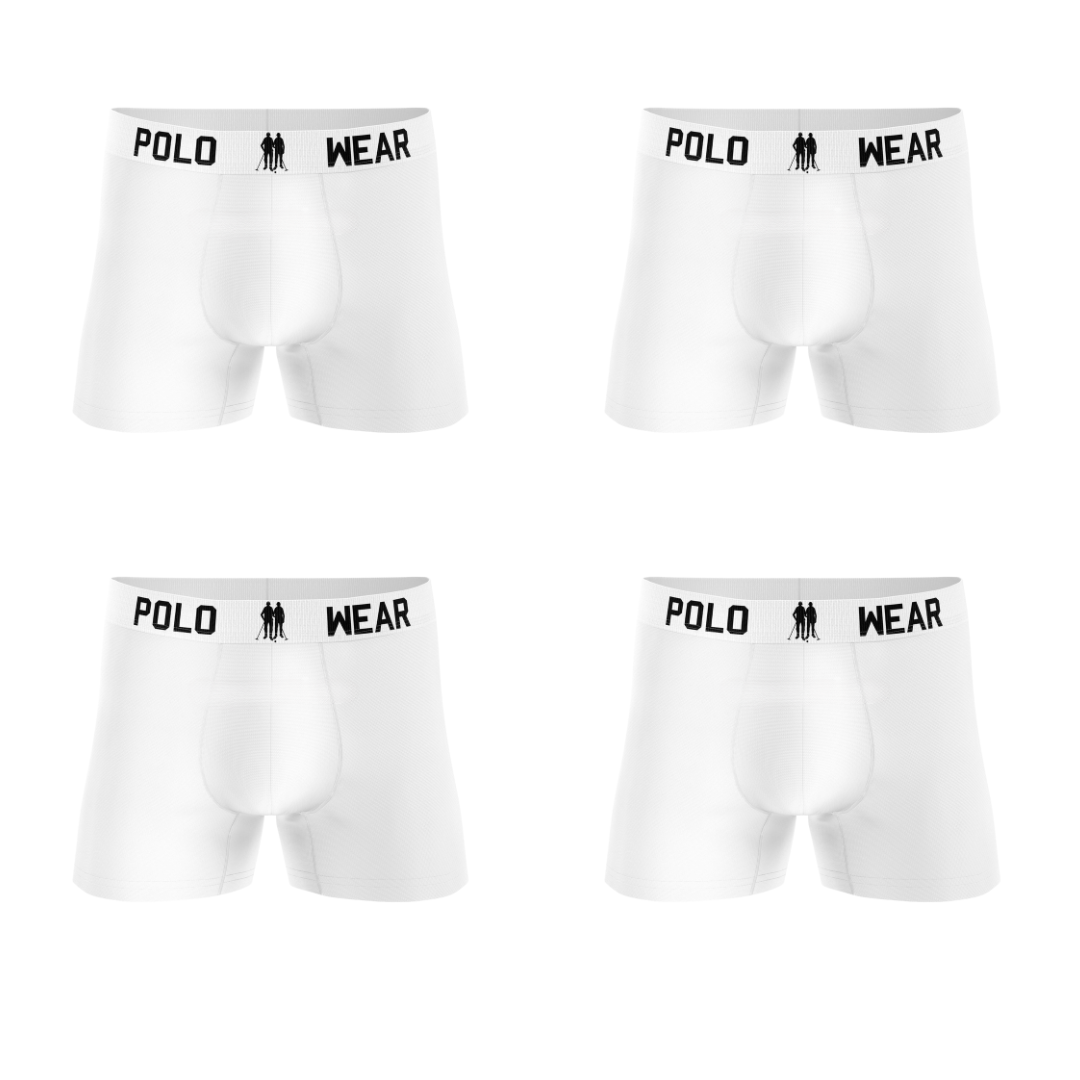 Kit 4 Cuecas Boxer Algodão Premium Polo Wear Branco