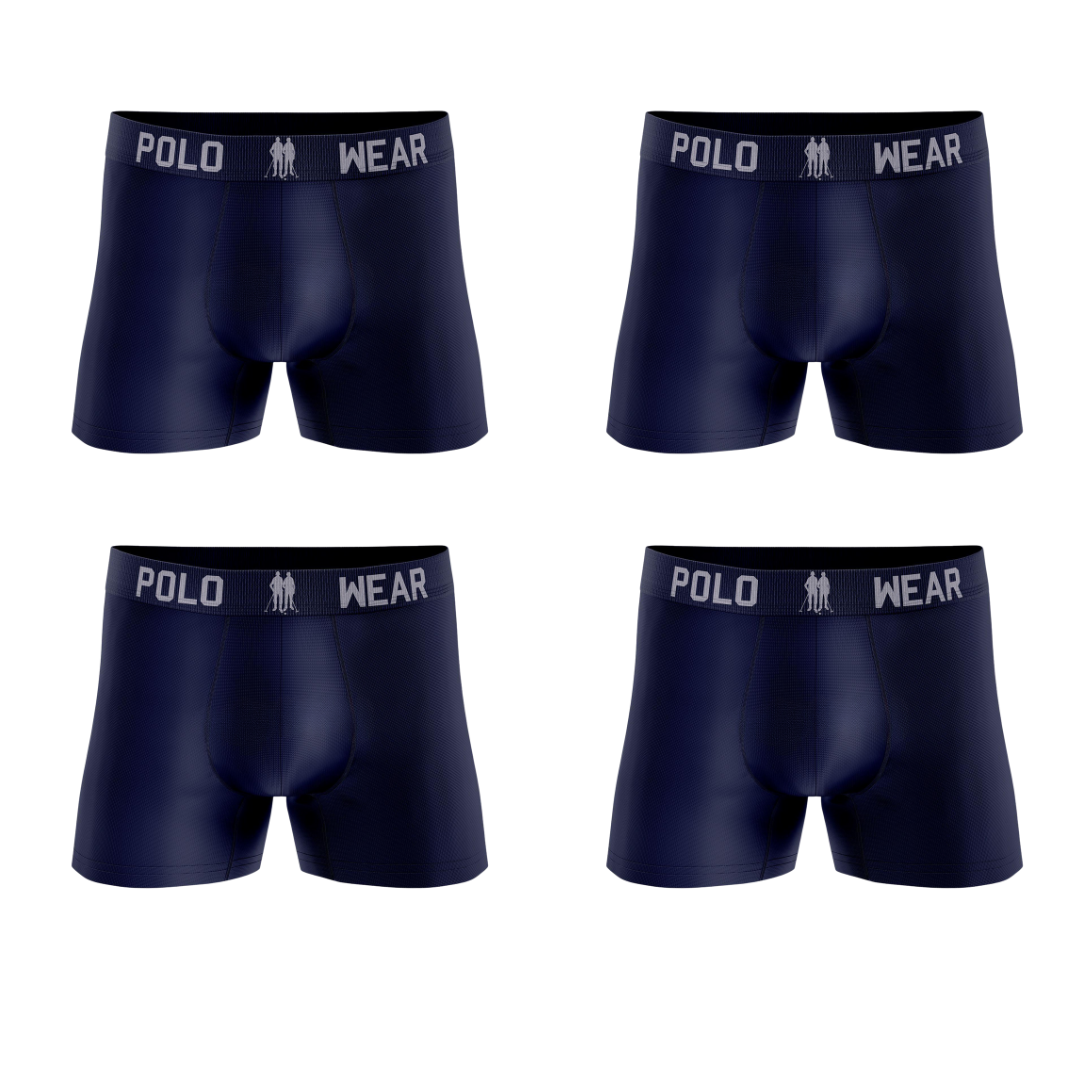 Kit 4 Cuecas Boxer Algodão Premium Polo Wear Azul Escuro