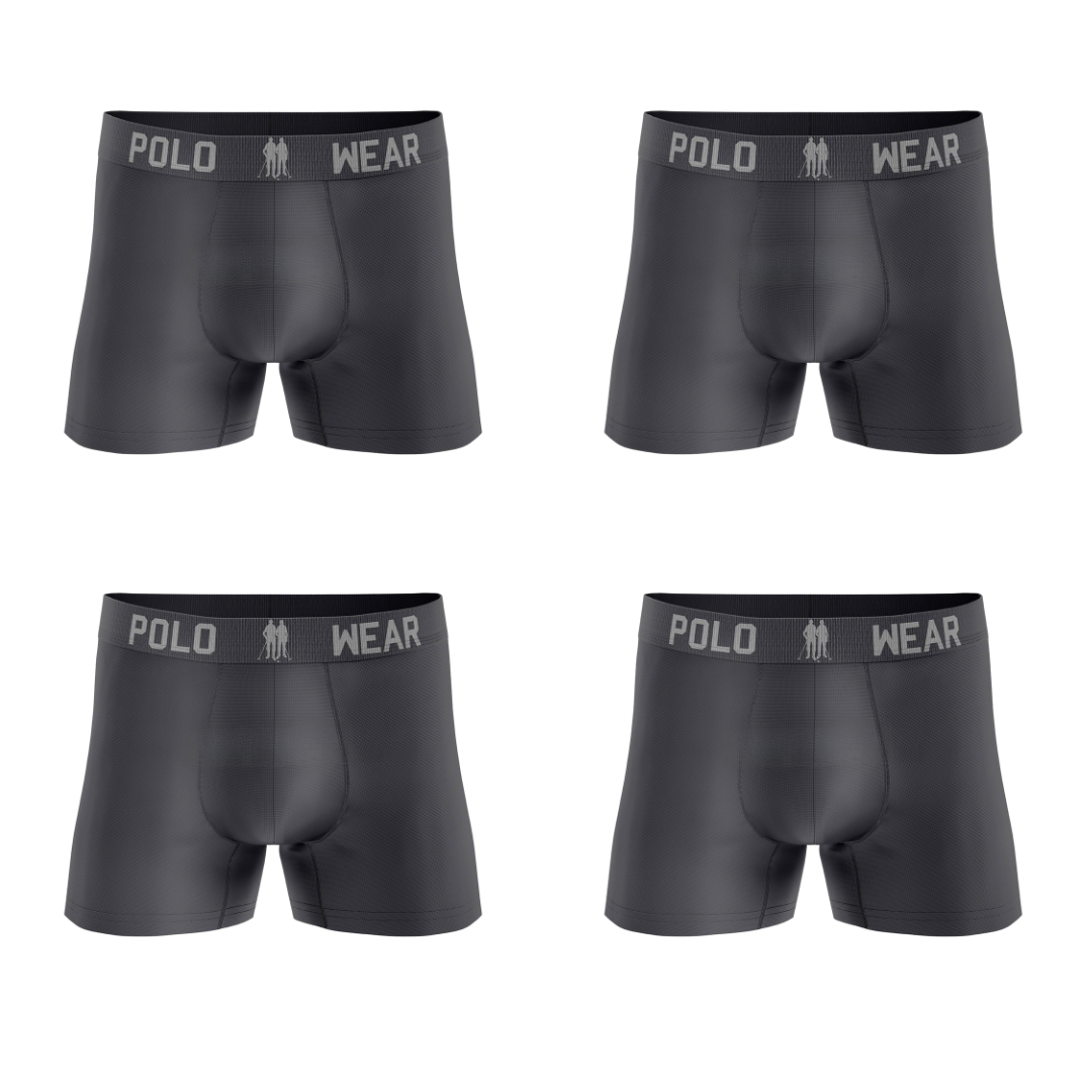 Kit 4 Cuecas Boxer Algodão Premium Polo Wear Cinza