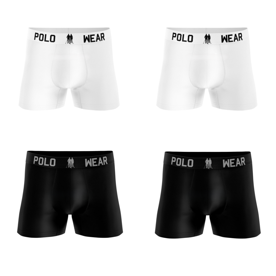 Kit 4 Cuecas Boxer Algodão Premium Polo Wear Preto e Branco