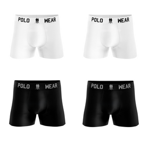 Kit 4 Cuecas Boxer Algodão Premium Polo Wear Preto e Branco