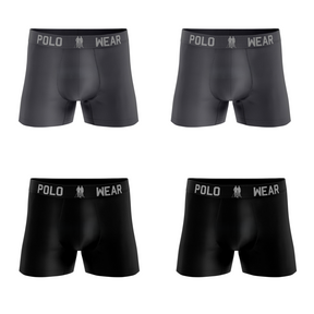 Kit 4 Cuecas Boxer Algodão Premium Polo Wear Preto e Cinza