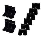 Kit 6 Cuecas Boxer + 6 Pares de Meias - Preto