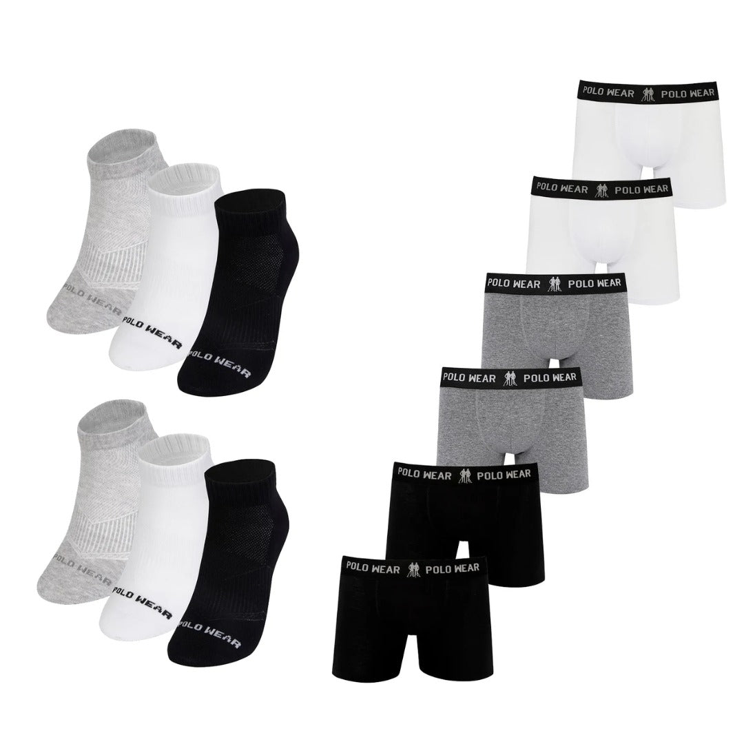 Kit 6 Cuecas Boxer + 6 Pares de Meias - Sortidos