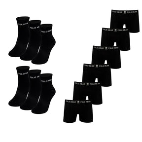 Kit 6 Cuecas Boxer + 6 Pares de Meias - Preto
