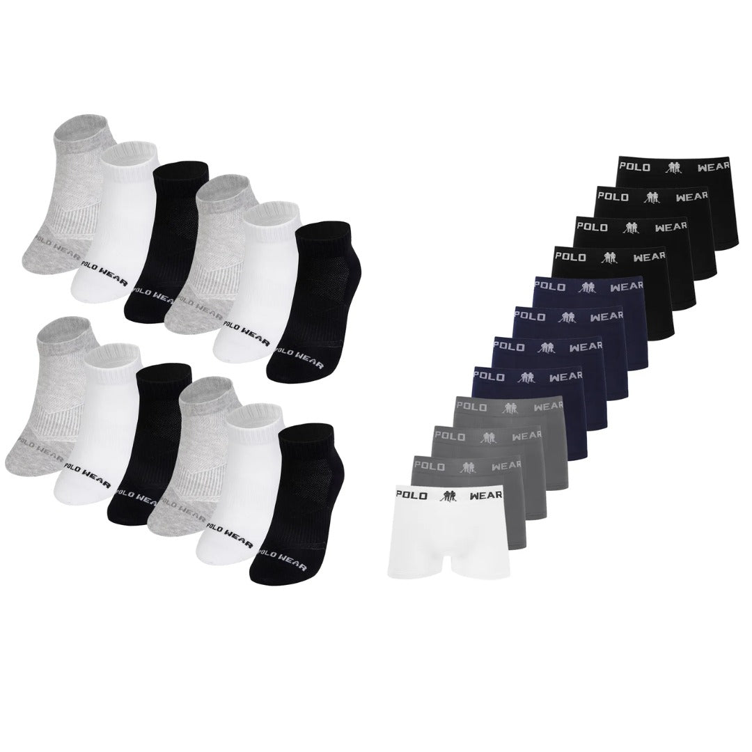 Kit 12 Cuecas Boxer + 12 Meias - Sortidas