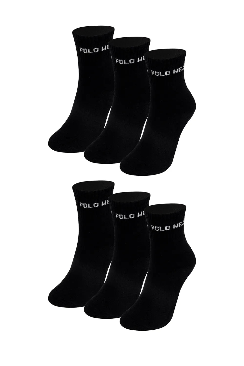 Kit 6 Meias Atoalhadas Cano Curto Masculinas Polo Wear Preto